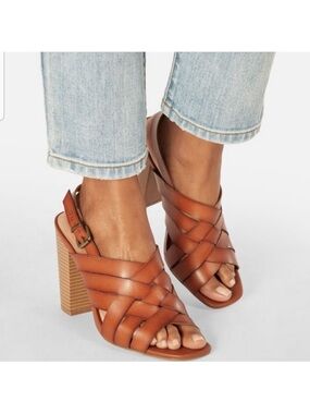 JustFab Cognac Woven Block Heel Sandals